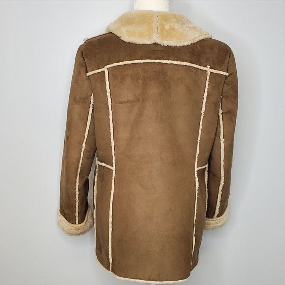 J JILL jacket vegan faux suede shearling‎ tan coat M - Picture 4 of 10